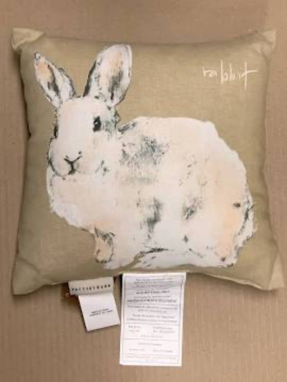 POTTERY BARN Watercolor Bunny Pillow EASTER/SPRING Linen Blend White Rabbit NWT - Picture 2 of 3